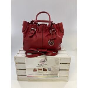 MICHAEL KORS, LARGE RED PEBBLED LEATHER CROSSBODY (ASIS)
